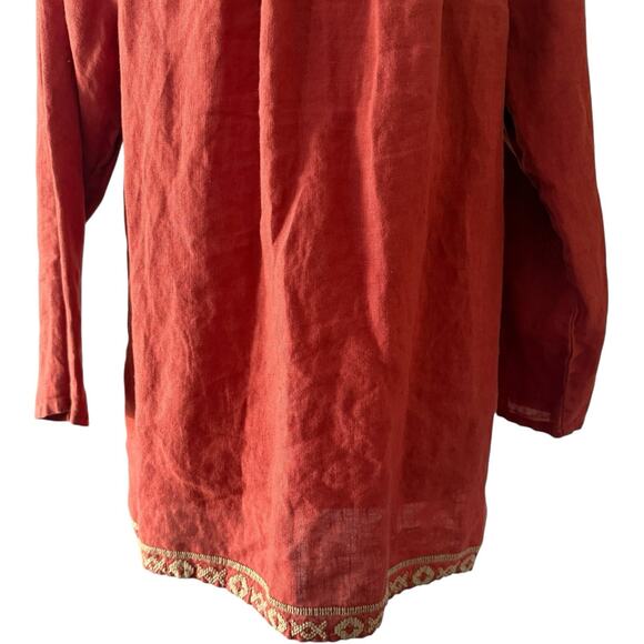 JOHNNY WAS Women’s Embroidered Linen Lightweight Tunic Top Burnt Orange Size S - Picture 9 of 10
